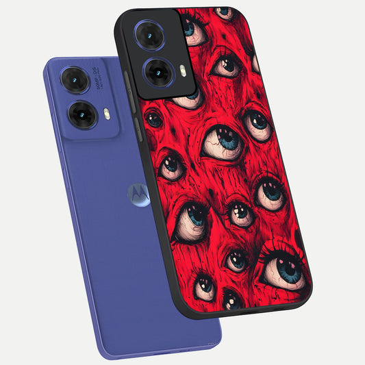 Crimson Watch Eyes phone case For Moto G85 showing premium glass back cover with detailed artwork
