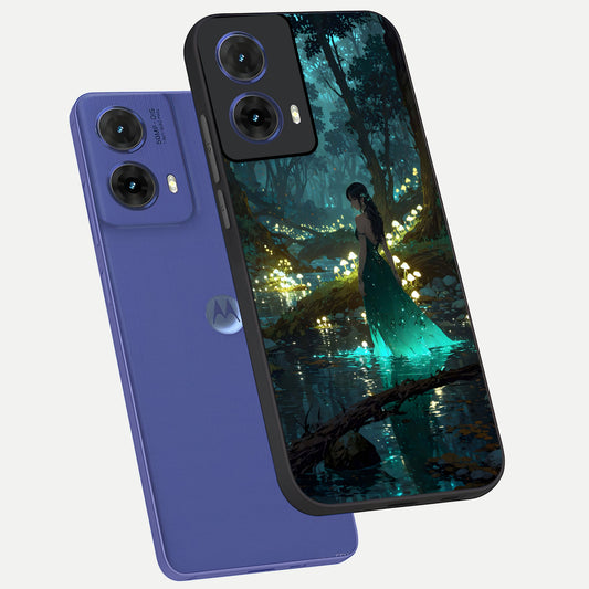 Enchanted Forest Glow phone case For Moto G85 showing premium glass back cover with detailed artwork