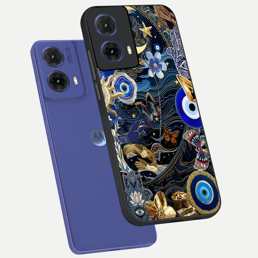 Golden Moon Magic phone case For Moto G85 showing premium glass back cover with detailed artwork