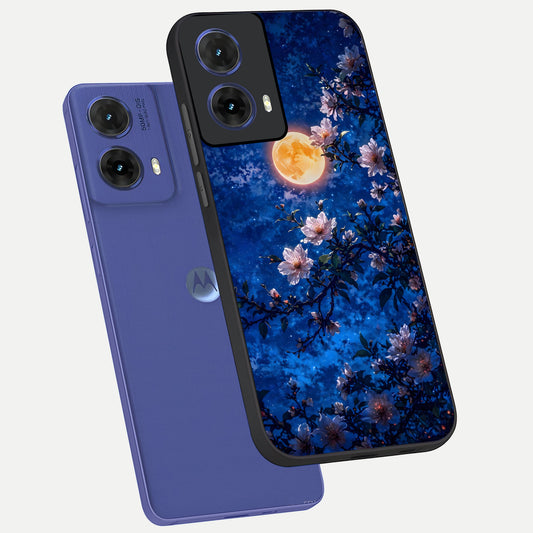 Moonlit Blossoms Night phone case For Moto G85 showing premium glass back cover with detailed artwork