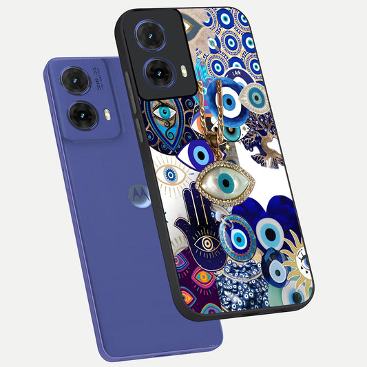 Mystic Charm Eye phone case For Moto G85 showing premium glass back cover with detailed artwork