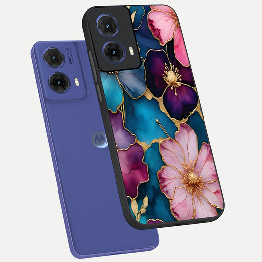 Sparkle Floral phone case For Moto G85 showing premium glass back cover with detailed artwork