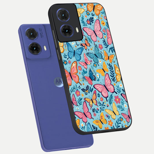 Spring Wing Garden phone case For Moto G85 showing premium glass back cover with detailed artwork