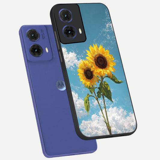 Sunlit Daisy Glow phone case For Moto G85 showing premium glass back cover with detailed artwork