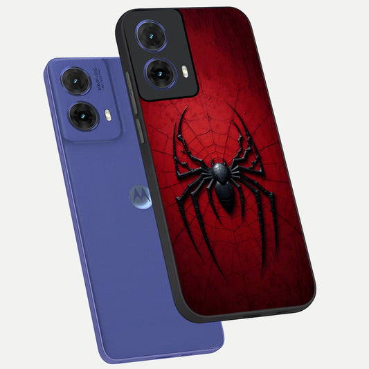 Superhero Web Emblem phone case For Moto G85 showing premium glass back cover with detailed artwork