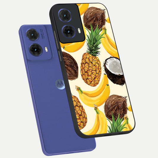 Tropical Fruit Mood phone case For Moto G85 showing premium glass back cover with detailed artwork
