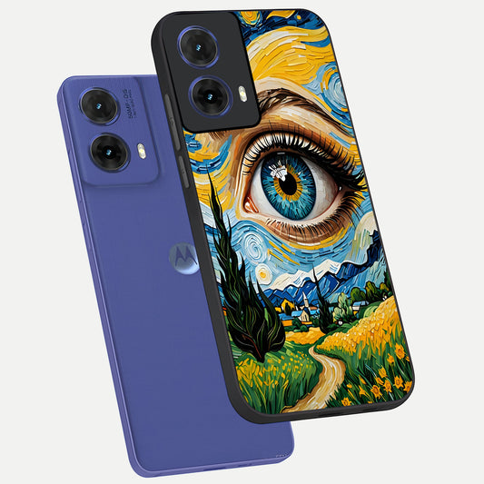 Van Gogh Eye phone case For Moto G85 showing premium glass back cover with detailed artwork