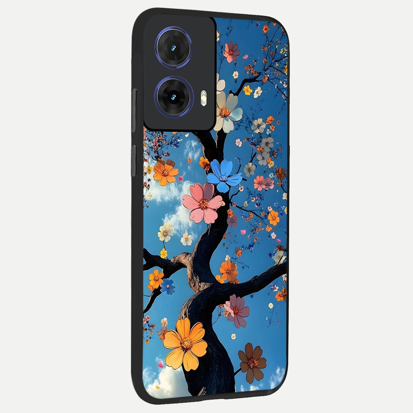 Blossom Dream Sky back cover For Moto G85 slim fit glass case with vibrant aesthetic design