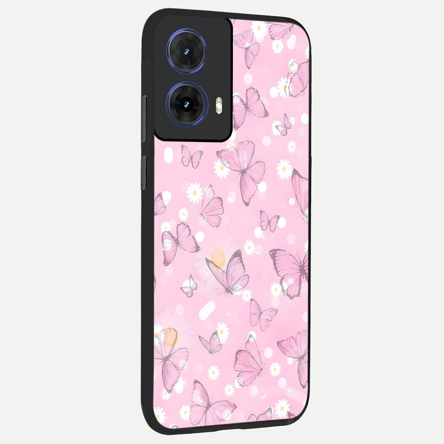 Blush Butterfly Garden back cover For Moto G85 slim fit glass case with vibrant aesthetic design