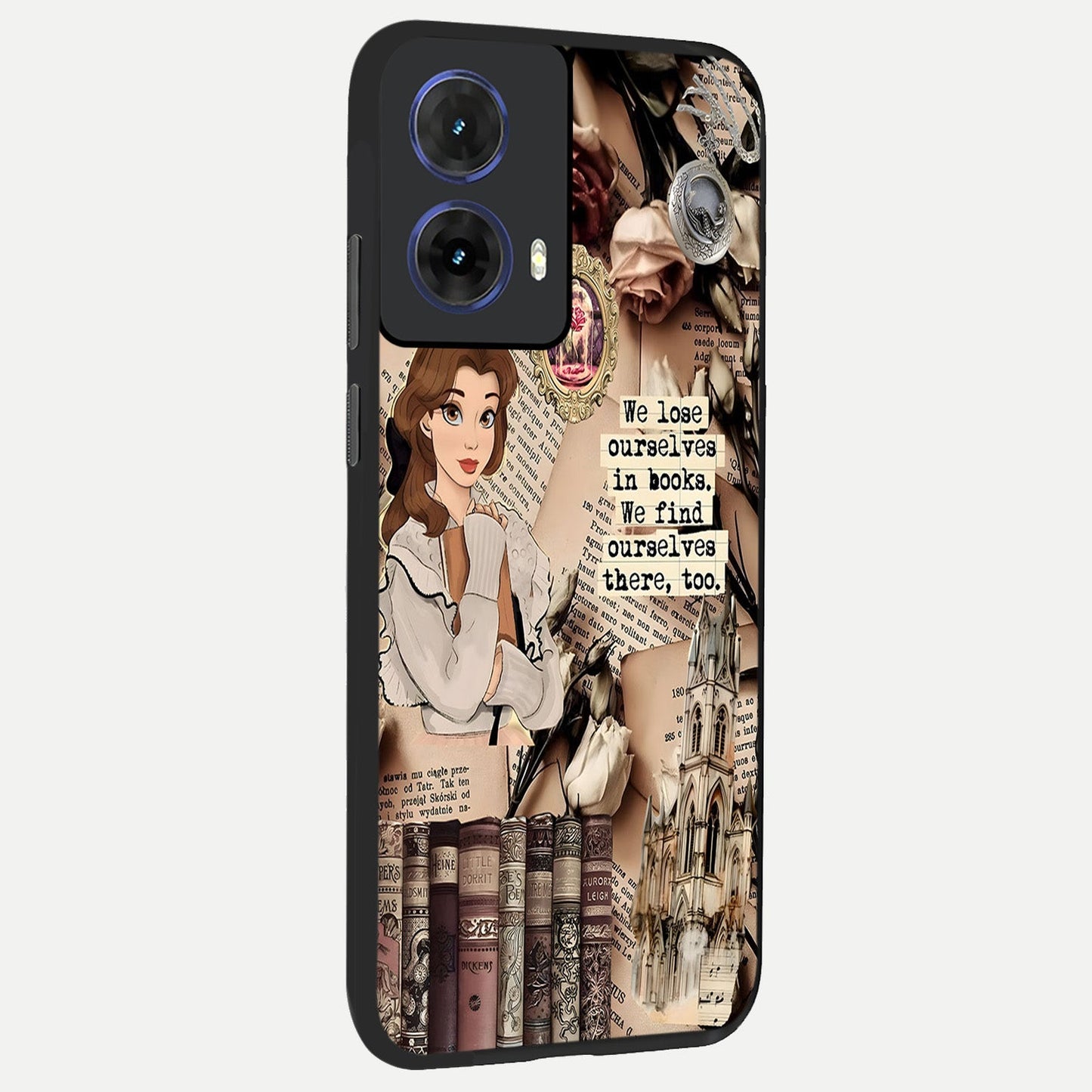 Bookish Dream World back cover For Moto G85 slim fit glass case with vibrant aesthetic design