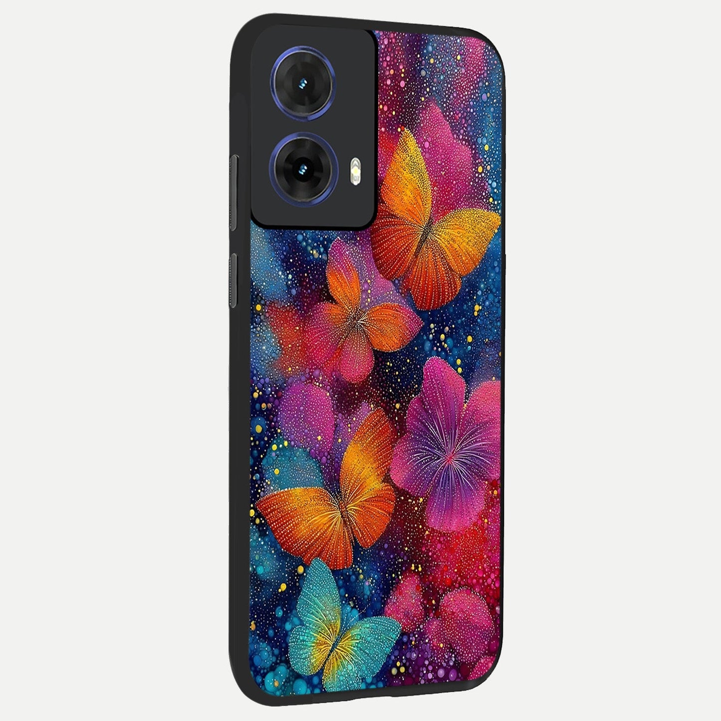 Butterfly Dream Mist back cover For Moto G85 slim fit glass case with vibrant aesthetic design