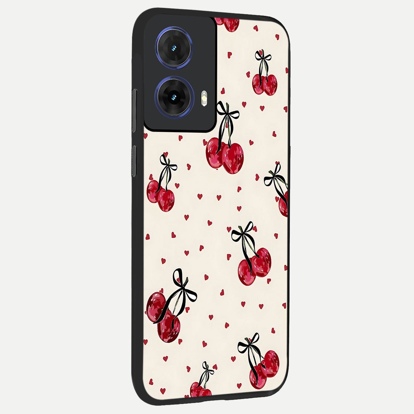 Cherry Heart Bow back cover For Moto G85 slim fit glass case with vibrant aesthetic design