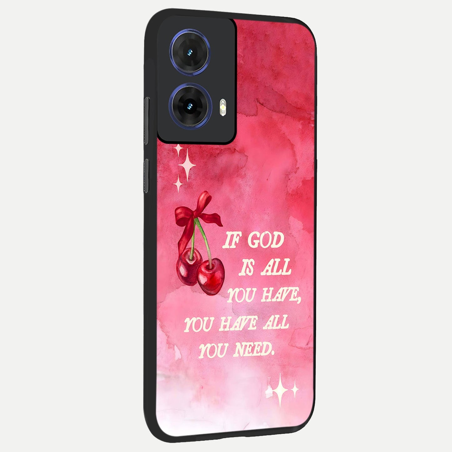 Cherry Quote back cover For Moto G85 slim fit glass case with vibrant aesthetic design