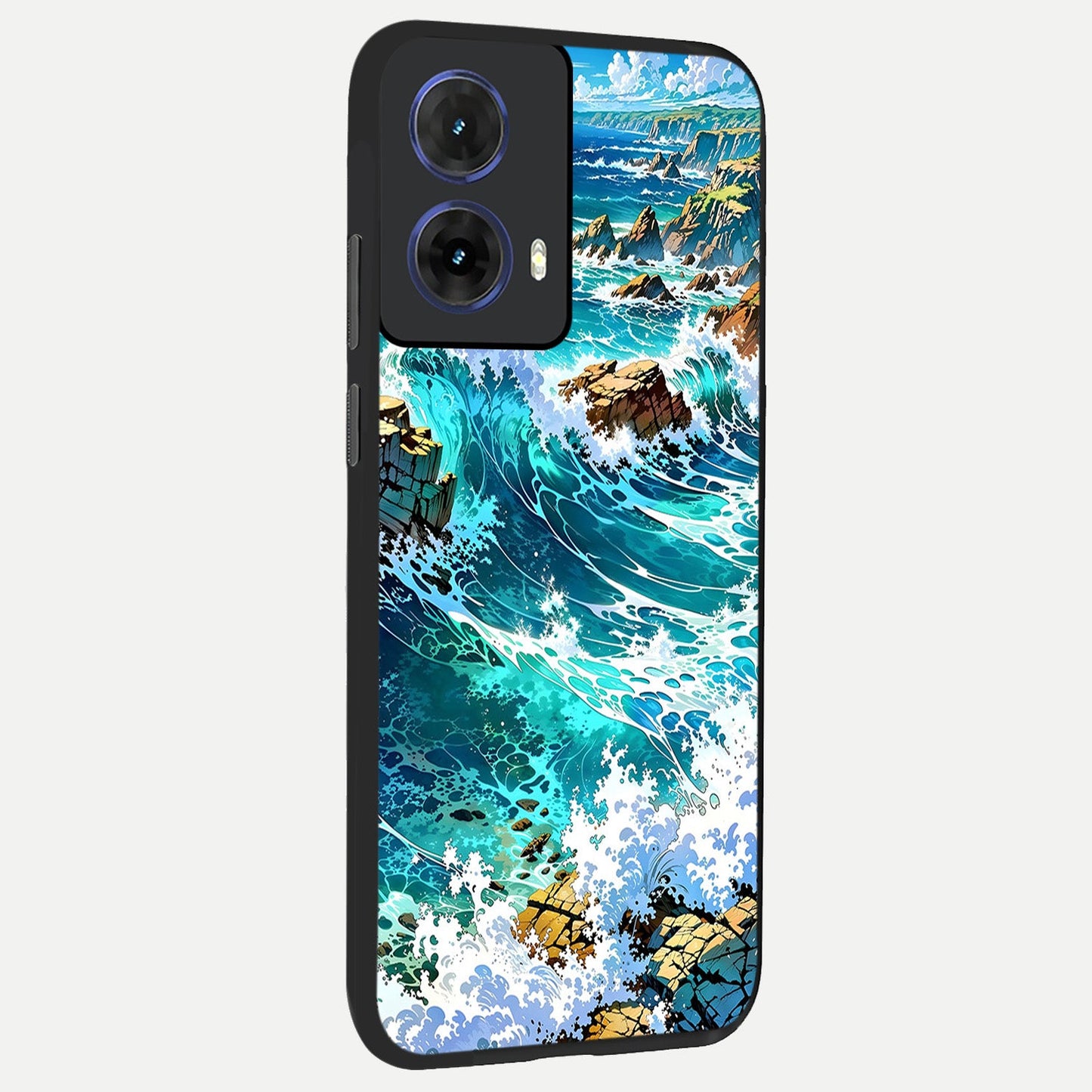Coastal Blue Waves back cover For Moto G85 slim fit glass case with vibrant aesthetic design