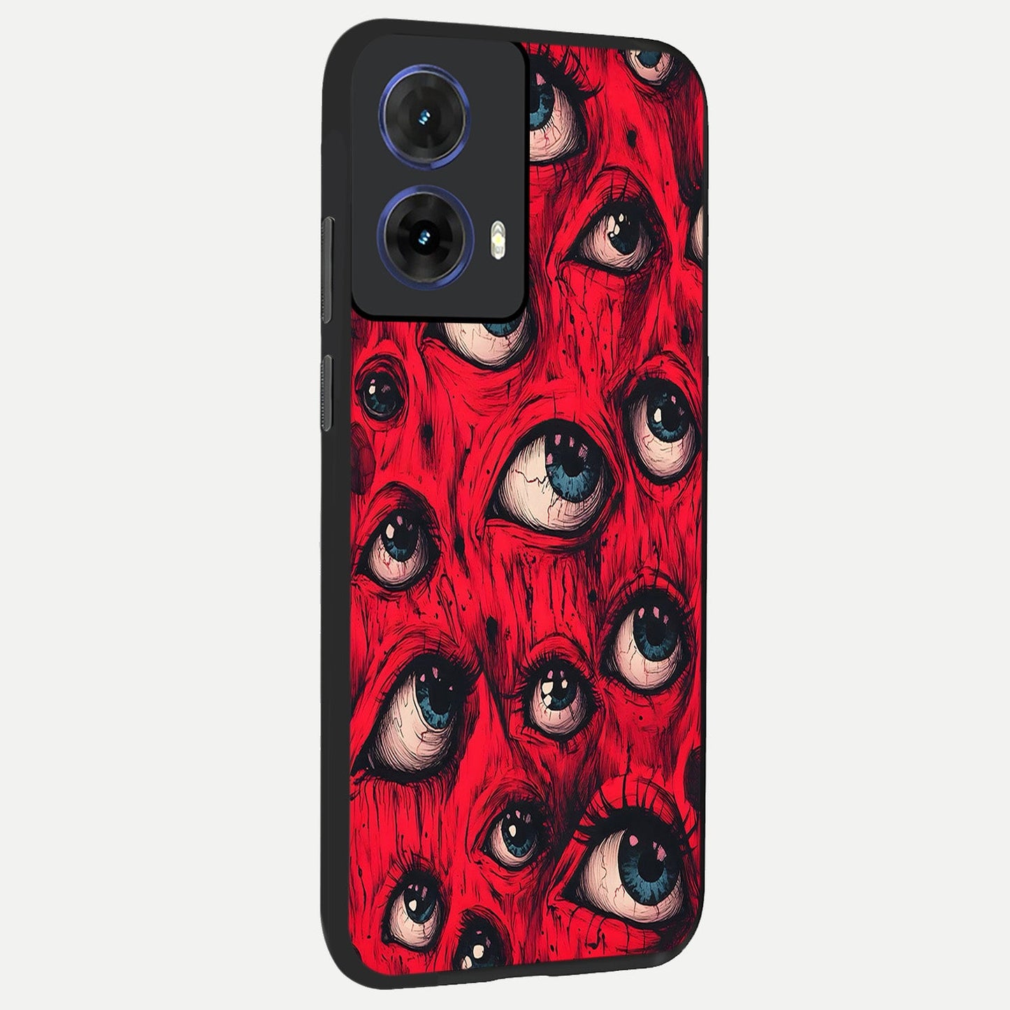 Crimson Watch Eyes back cover For Moto G85 slim fit glass case with vibrant aesthetic design