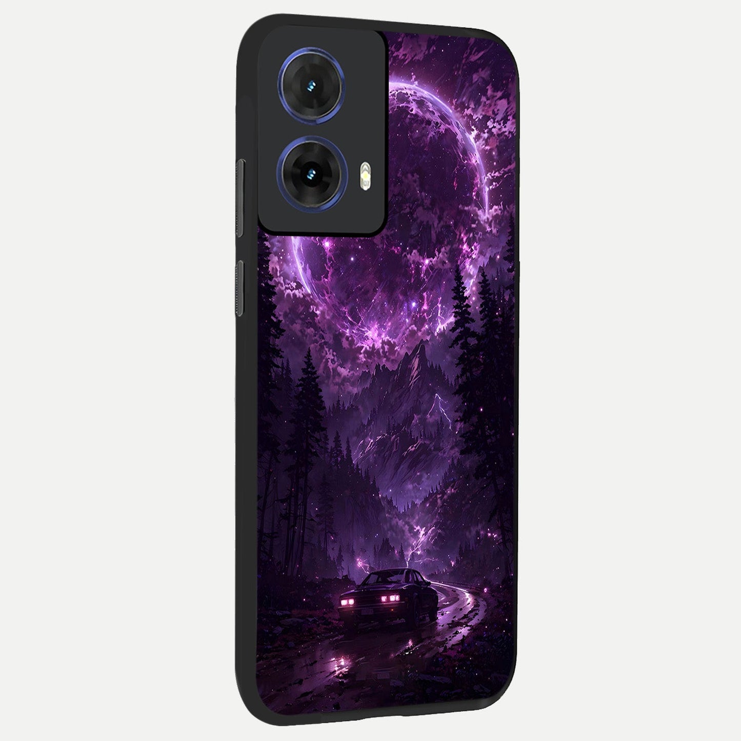 Eternal Cosmic Drive back cover For Moto G85 slim fit glass case with vibrant aesthetic design