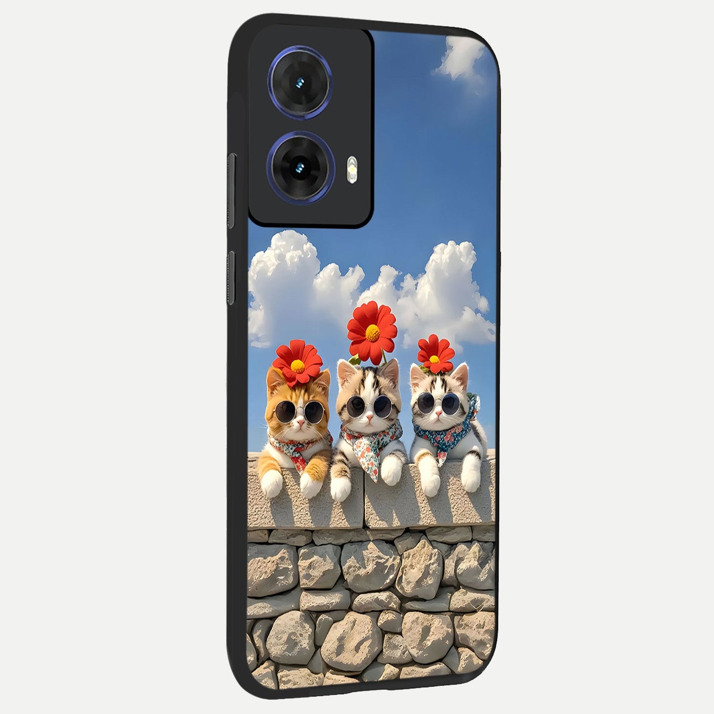 Floral Kitty Squad back cover For Moto G85 slim fit glass case with vibrant aesthetic design