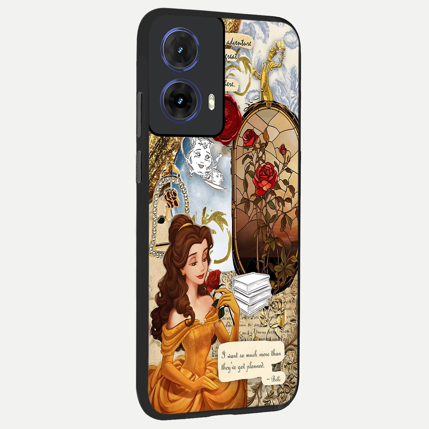 Golden Dream Belle back cover For Moto G85 slim fit glass case with vibrant aesthetic design