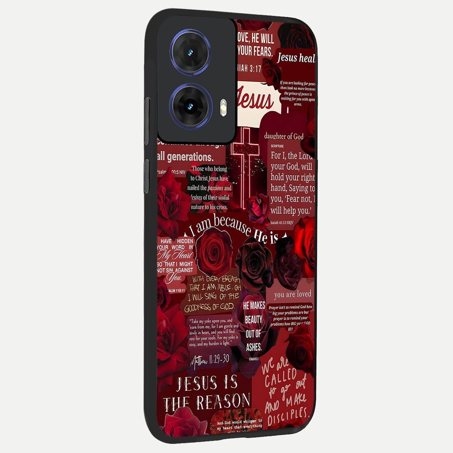 Jesus Love Heals back cover For Moto G85 slim fit glass case with vibrant aesthetic design