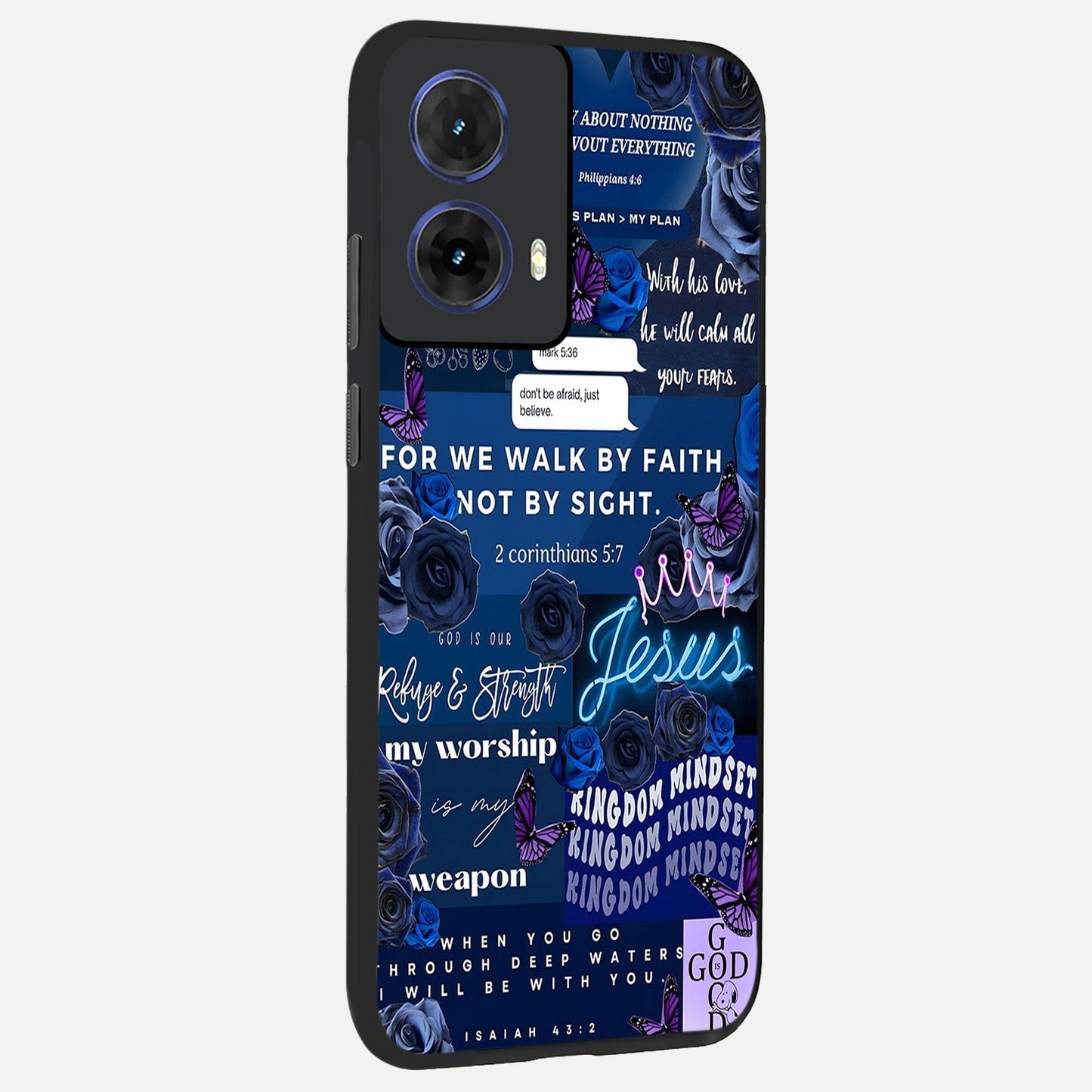 Kingdom Faith Glow back cover For Moto G85 slim fit glass case with vibrant aesthetic design