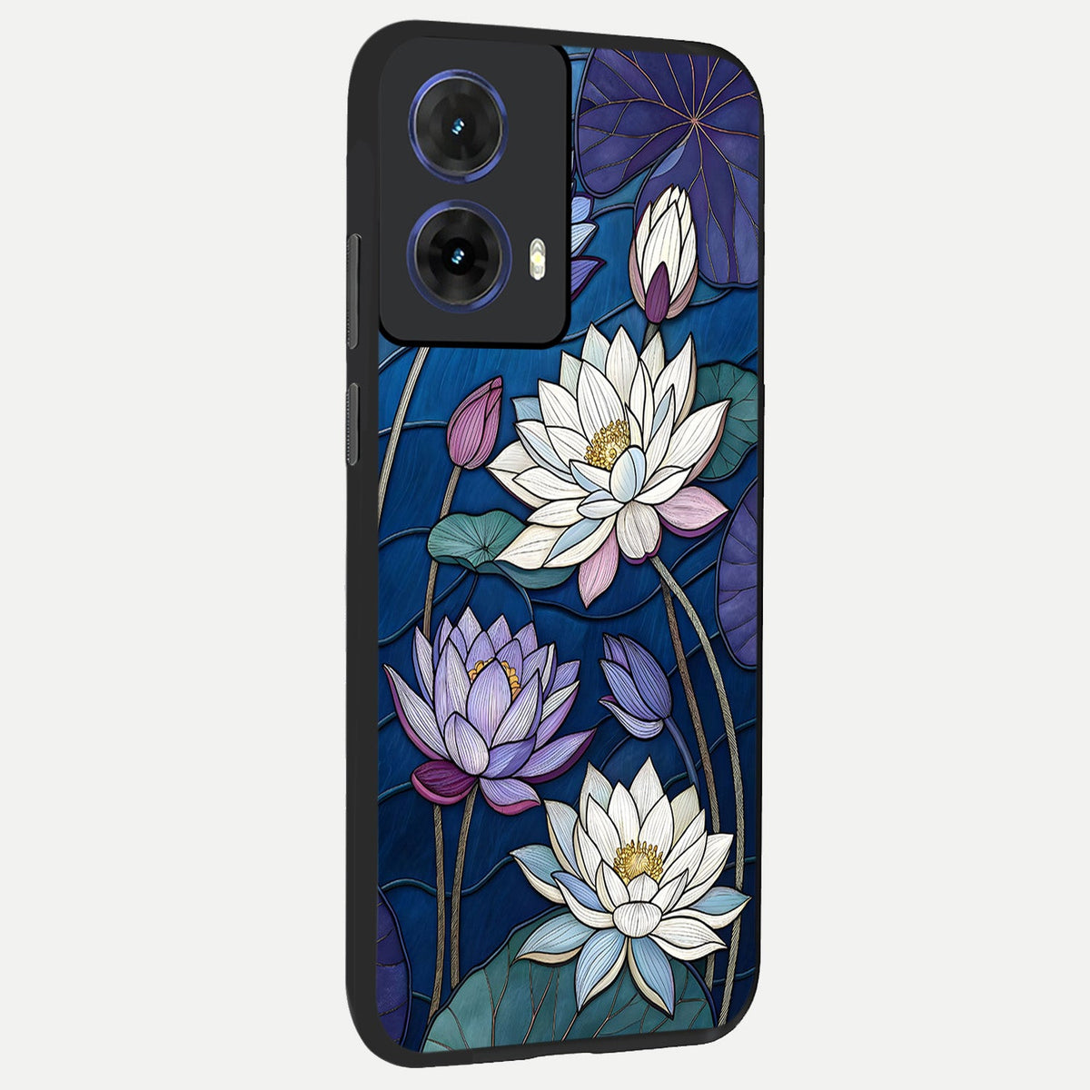 Purple Lotus Stained back cover For Moto G85 slim fit glass case with vibrant aesthetic design