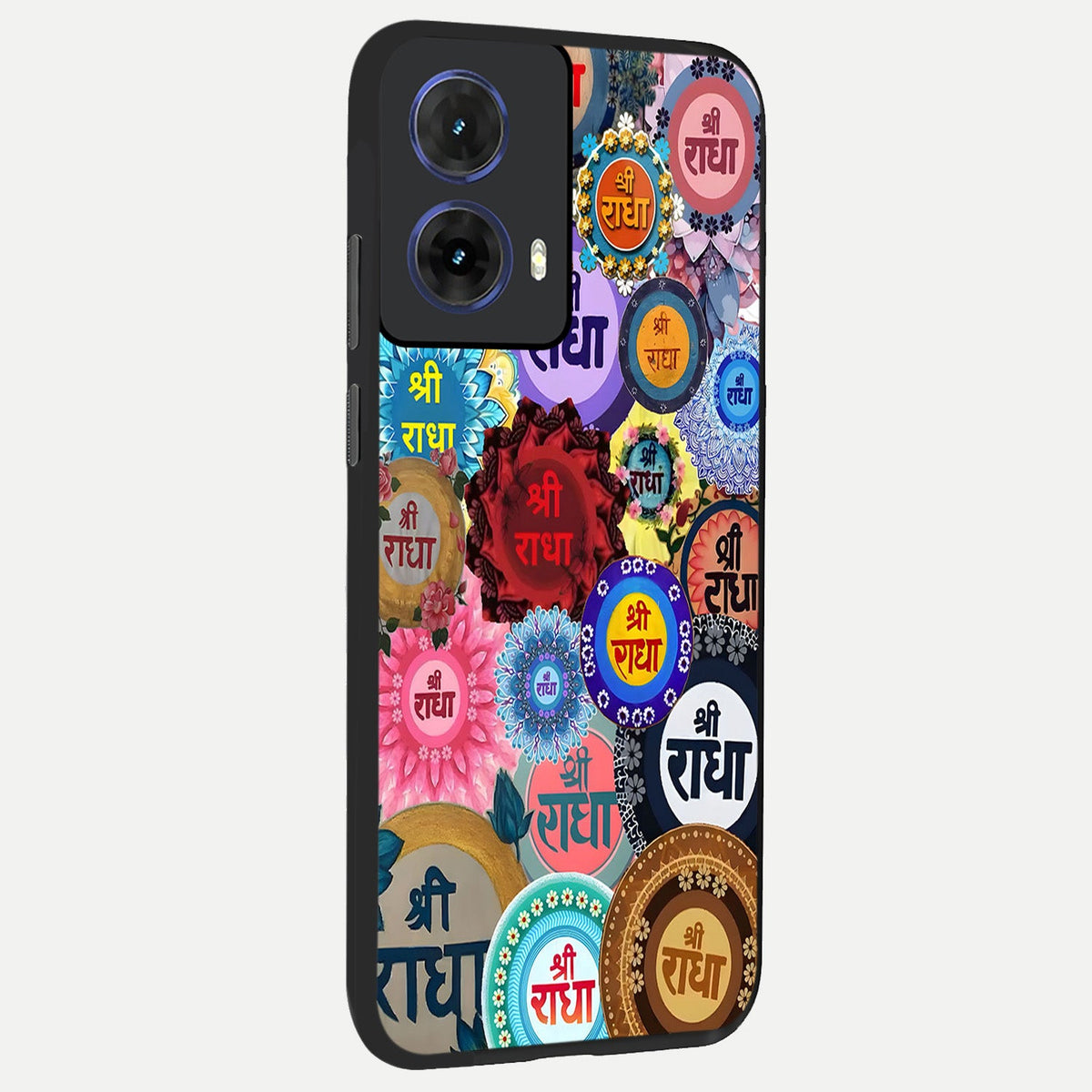 Radha Divine Bloom back cover For Moto G85 slim fit glass case with vibrant aesthetic design