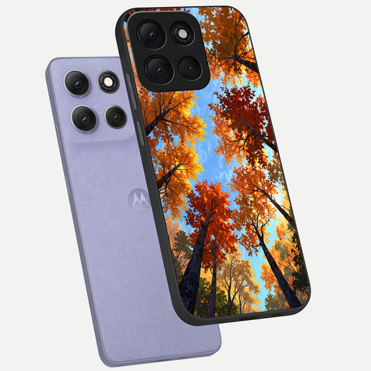 Autumn Sky Rise phone case For Moto G86 Power showing premium glass back cover with detailed artwork