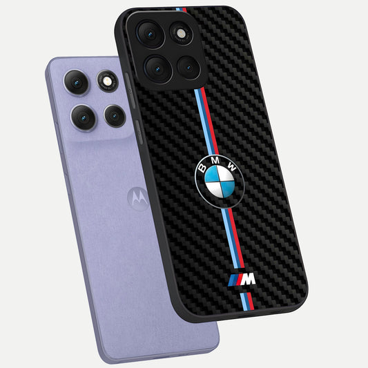 BMW Pattern phone case For Moto G86 Power showing premium glass back cover with detailed artwork