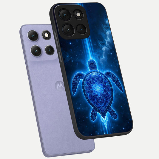 Blue Galaxy Turtle phone case For Moto G86 Power showing premium glass back cover with detailed artwork
