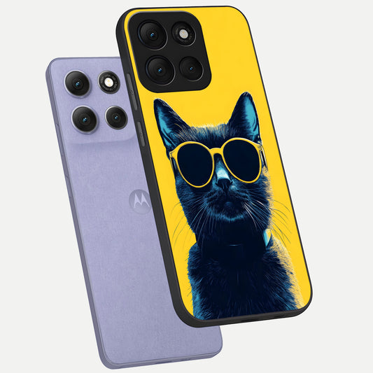 Cool Cat Vibes phone case For Moto G86 Power showing premium glass back cover with detailed artwork