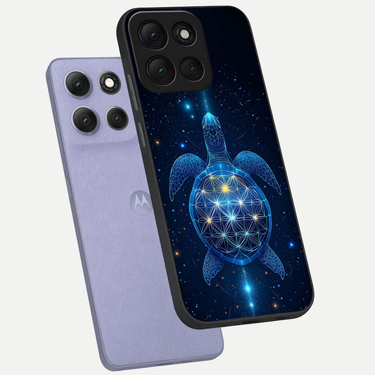 Crimson Blue Turtle phone case For Moto G86 Power showing premium glass back cover with detailed artwork