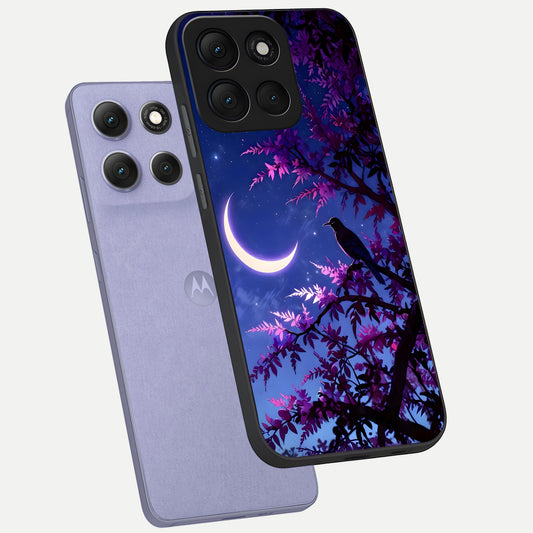 Crow And Moon Scenery phone case For Moto G86 Power showing premium glass back cover with detailed artwork