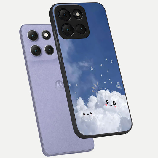 Cute Blossom Cloud phone case For Moto G86 Power showing premium glass back cover with detailed artwork