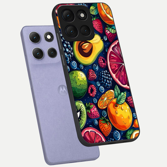 Cute Fruits Art phone case For Moto G86 Power showing premium glass back cover with detailed artwork