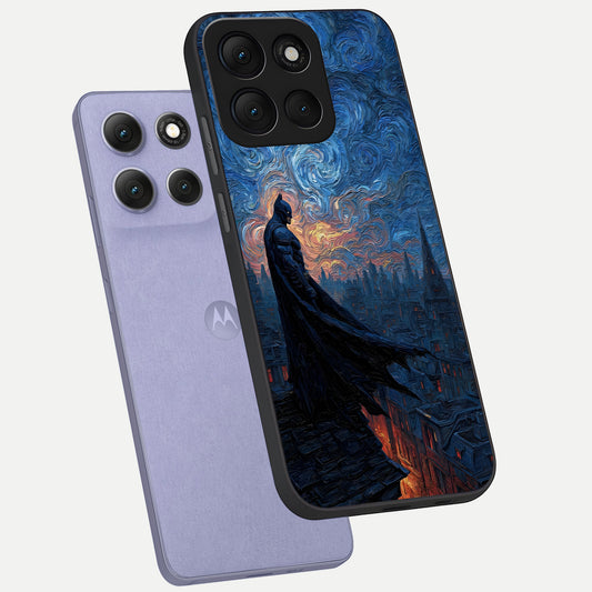 Dark Knight Dusk phone case For Moto G86 Power showing premium glass back cover with detailed artwork