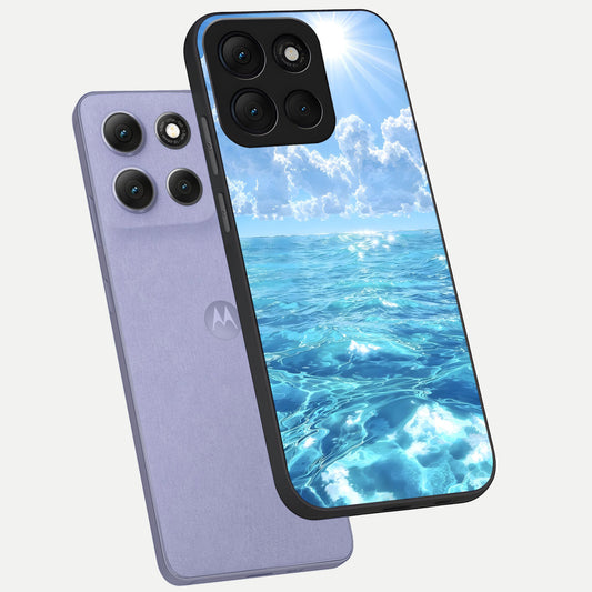 Endless Ocean Horizon phone case For Moto G86 Power showing premium glass back cover with detailed artwork