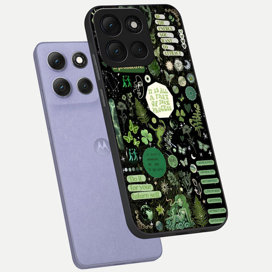 Green Mandala Pattern phone case For Moto G86 Power showing premium glass back cover with detailed artwork
