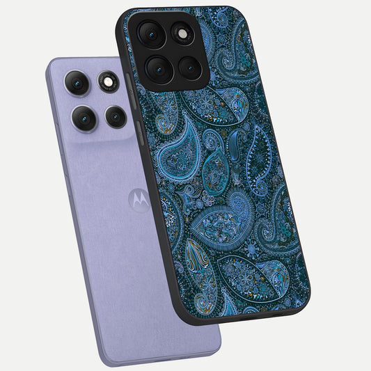 Midnight Paisley Glow phone case For Moto G86 Power showing premium glass back cover with detailed artwork