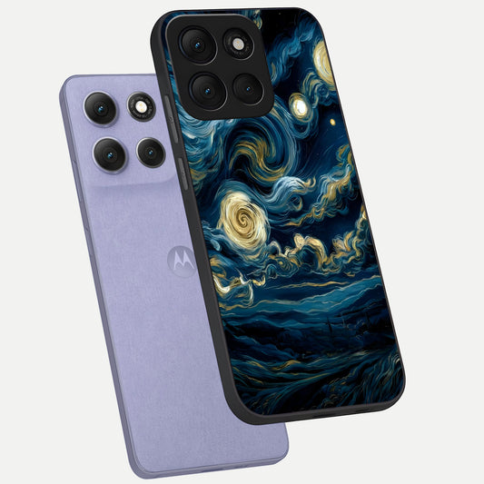 Midnight Sky Whirl phone case For Moto G86 Power showing premium glass back cover with detailed artwork