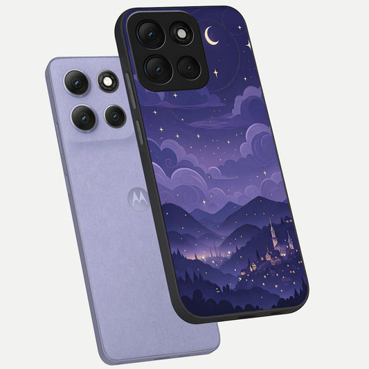 Minimal Night View phone case For Moto G86 Power showing premium glass back cover with detailed artwork