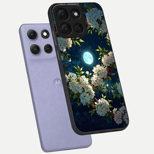 Moonlit Blossom Dream phone case For Moto G86 Power showing premium glass back cover with detailed artwork