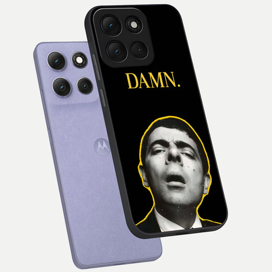Mr Bean Damn phone case For Moto G86 Power showing premium glass back cover with detailed artwork