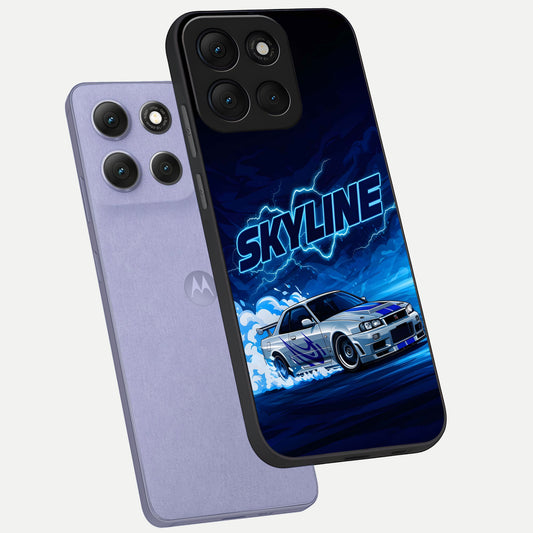 Neon Drift Beast phone case For Moto G86 Power showing premium glass back cover with detailed artwork