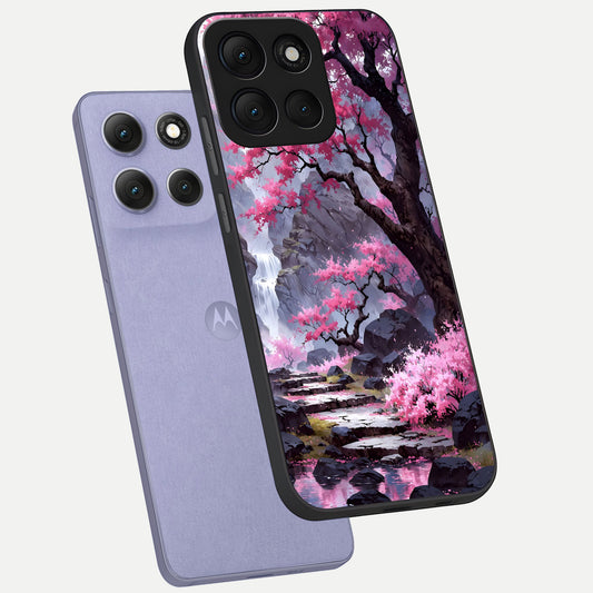 Pink Sunflower Glow phone case For Moto G86 Power showing premium glass back cover with detailed artwork