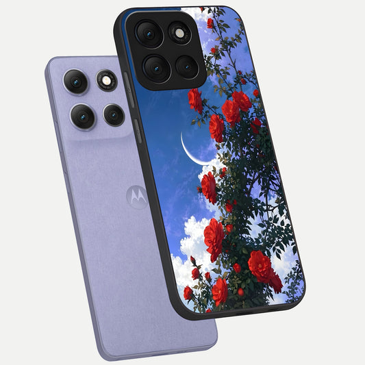 Rose Drift Flowers phone case For Moto G86 Power showing premium glass back cover with detailed artwork