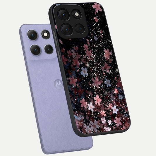 Starlit Flower Dreams phone case For Moto G86 Power showing premium glass back cover with detailed artwork