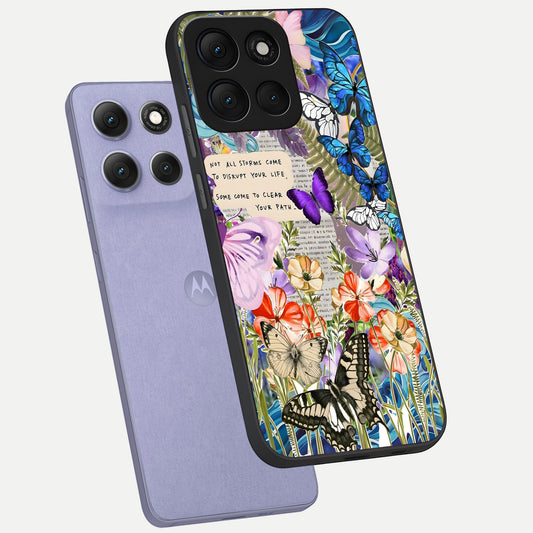 Storm Path Bloom phone case For Moto G86 Power showing premium glass back cover with detailed artwork