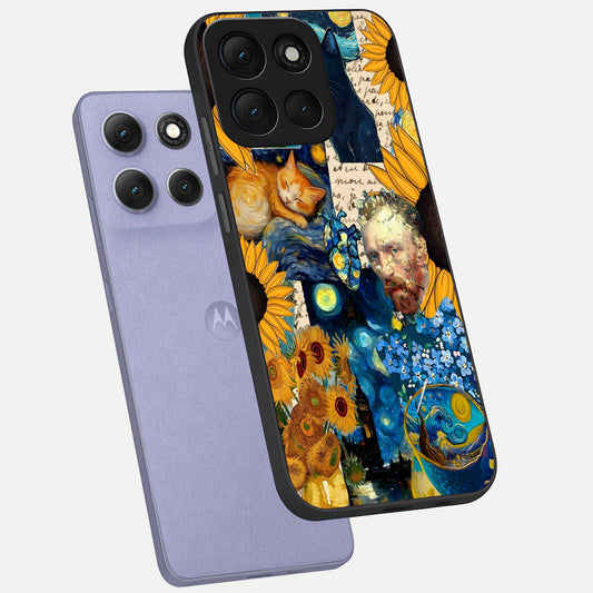 Sunflower Chic Mood Custom Name phone case For Moto G86 Power showing premium glass back cover with detailed artwork