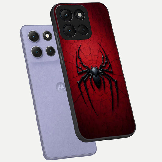 Superhero Web Emblem phone case For Moto G86 Power showing premium glass back cover with detailed artwork