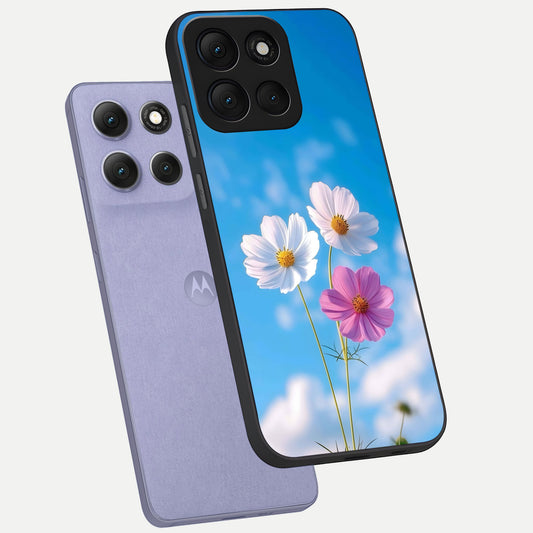 Tripple Flowers With Sky phone case For Moto G86 Power showing premium glass back cover with detailed artwork